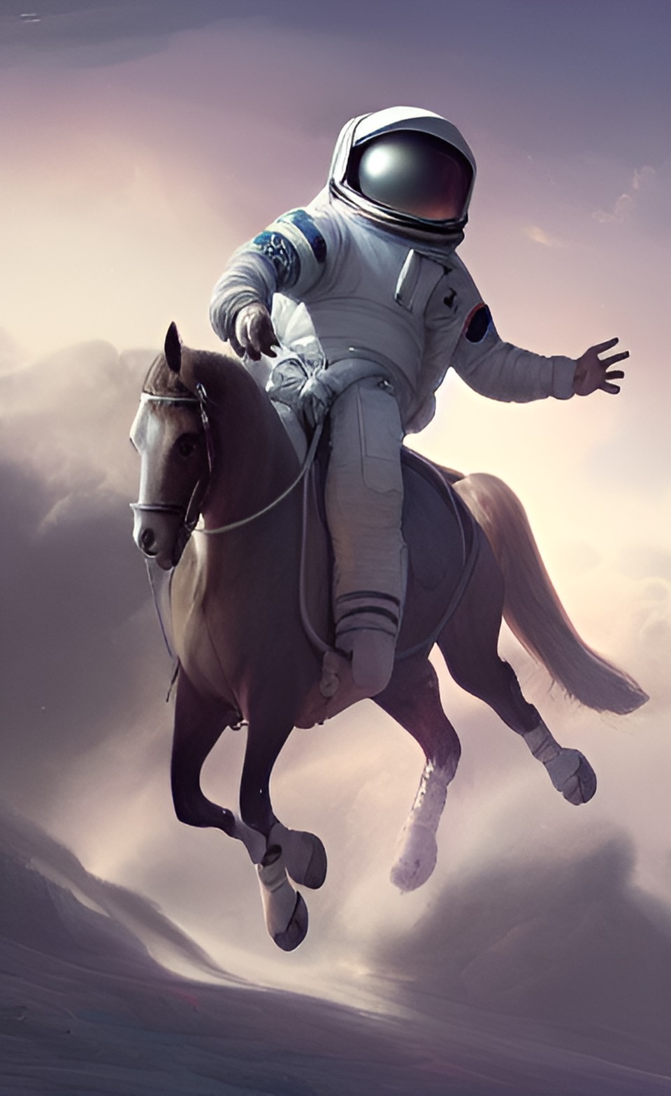 an astronaut riding a white, flying horse preview