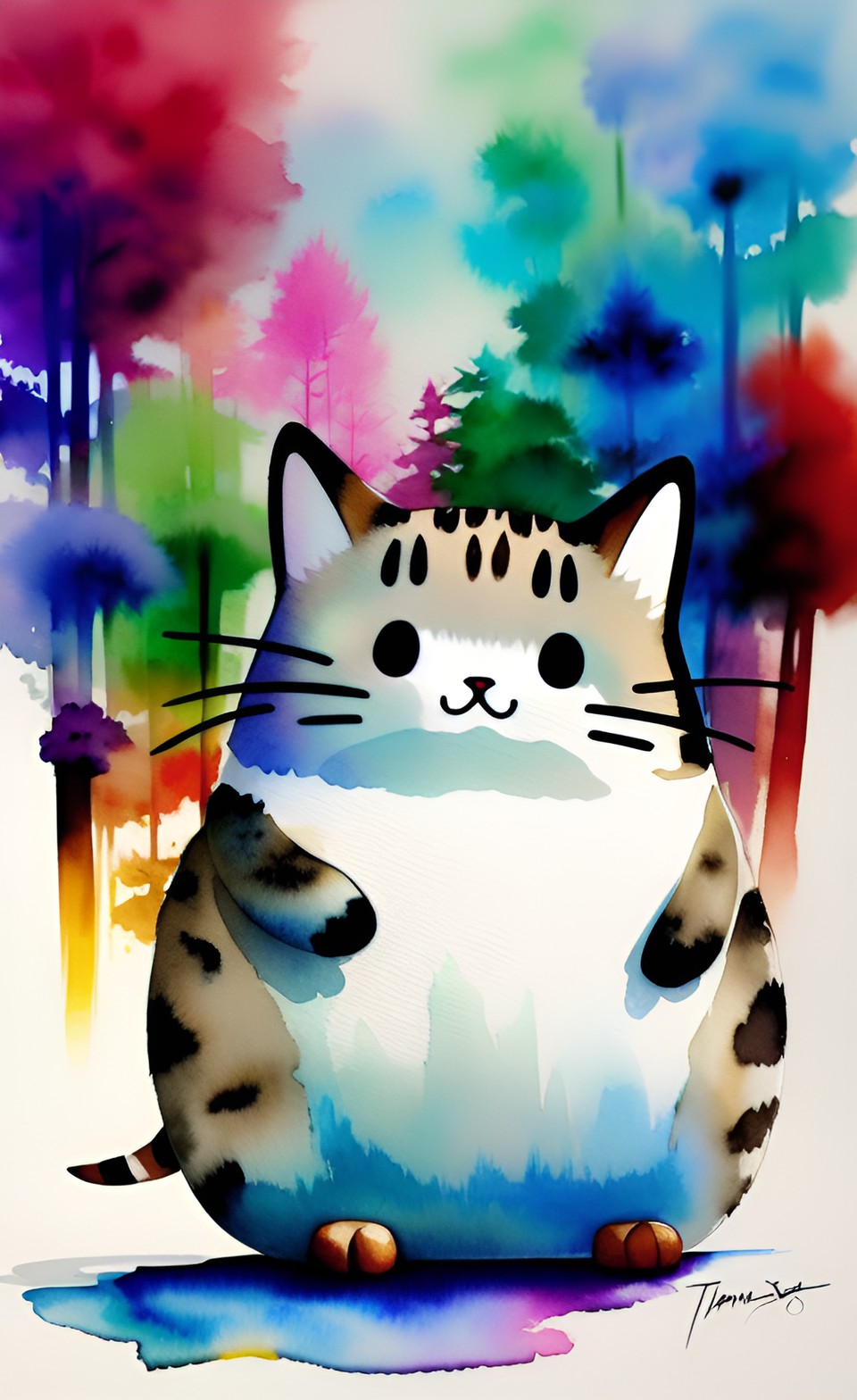 pusheen simple watercolor cat kitty mushroom cute fuzzy 2d preview