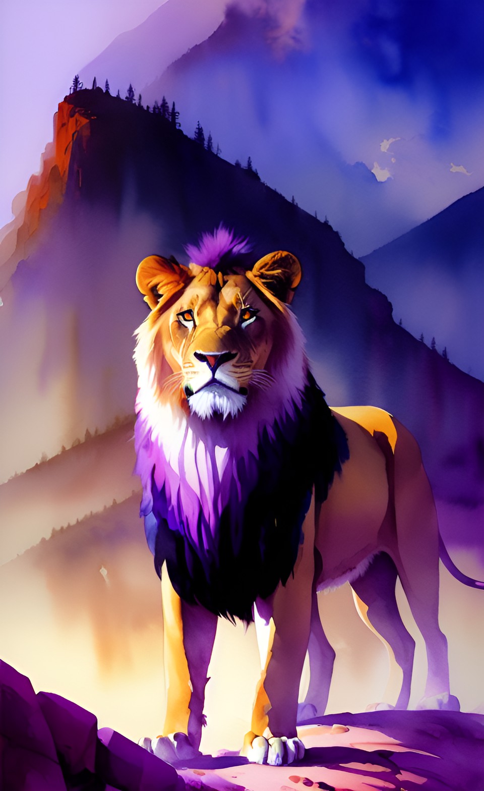 King - purple, lion on a mountain preview