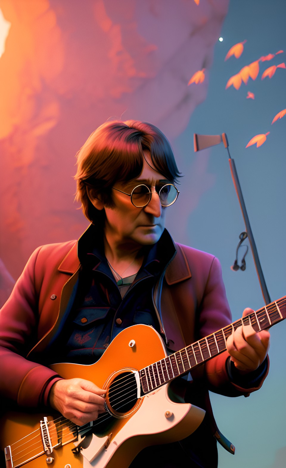 john lennon in his 70s playing his guitar preview