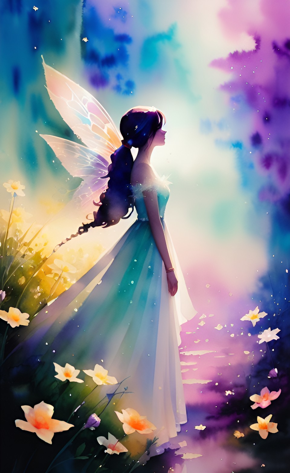 fairy romantic portrait, ethereal, sparkle, whispy and mystical,  cosmic, disney preview