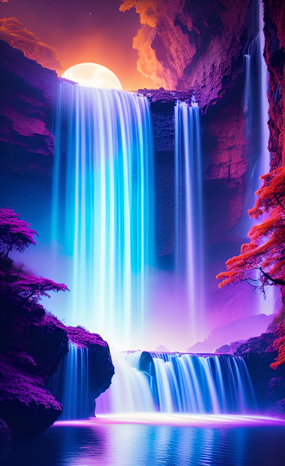 purple waterfall orange moon preview