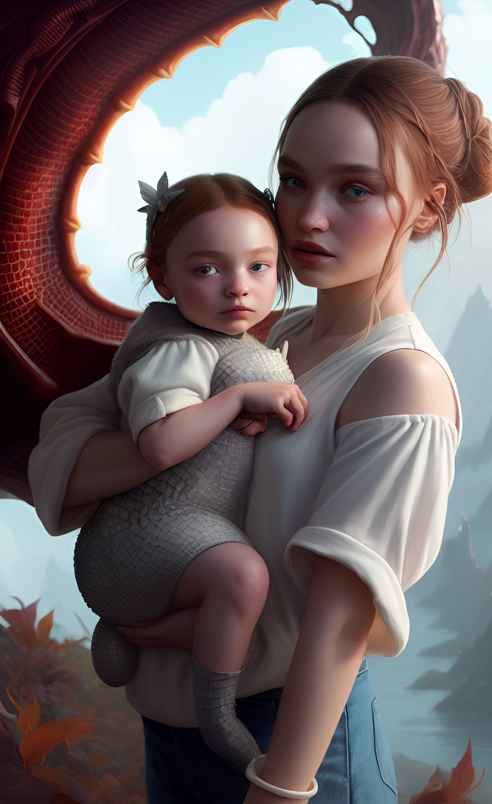 redhead lily rose depp holding dragon baby close up preview