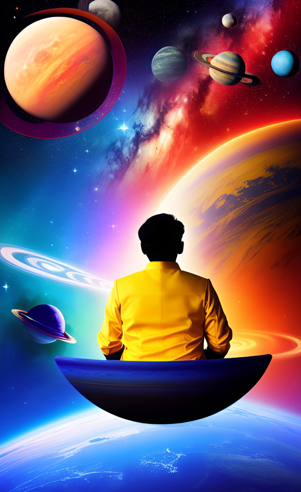 Dreamer - generate a dream where the dreamer is floating in outer space, observing the planets and stars around them preview