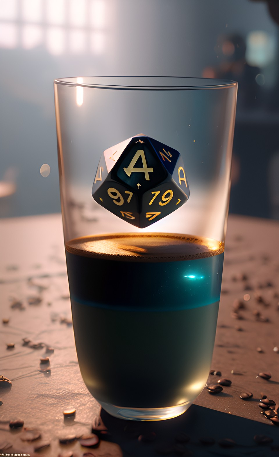 “Drink or Roll?” - a 20 sided die floating in a cup of coffee preview