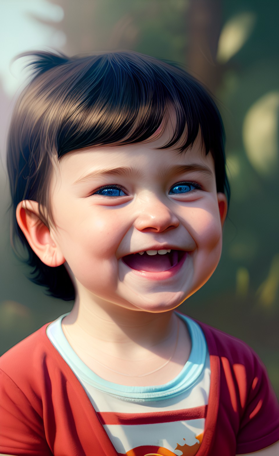 cinematic portrait of smiling baby with striking blue eyes, close up preview