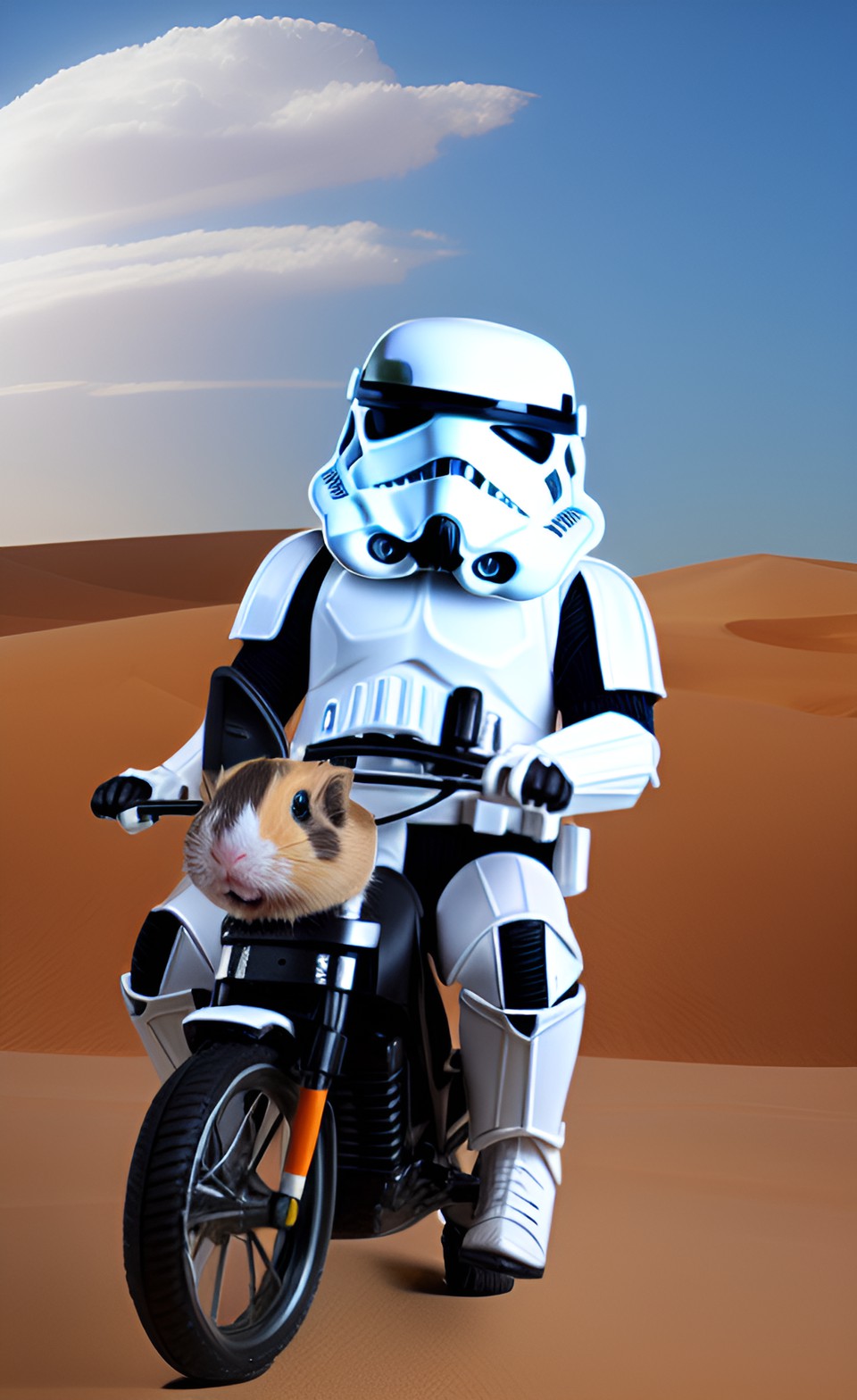 storm trooper riding a guinea pig in the desert preview