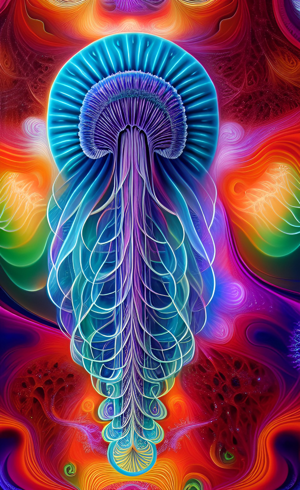 jellyfish, alex grey style, high definition, realistic, visionary art, symmetrical, fractal, trippy, hypnotic, 8k, intricate details preview