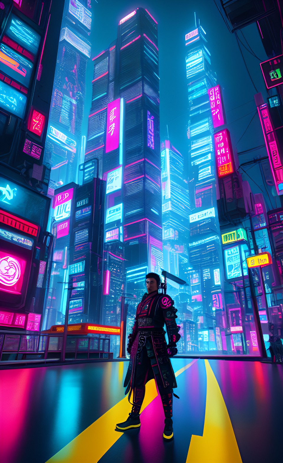 cyberpunk samurai, neon color, 4k, detailed, futuristic city preview