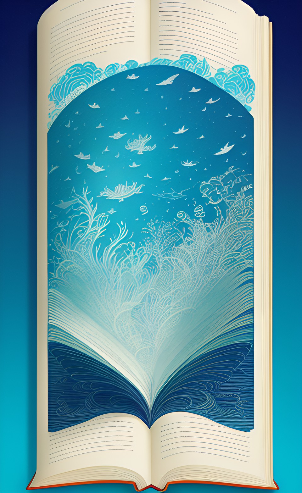 an open book with ocean pages preview