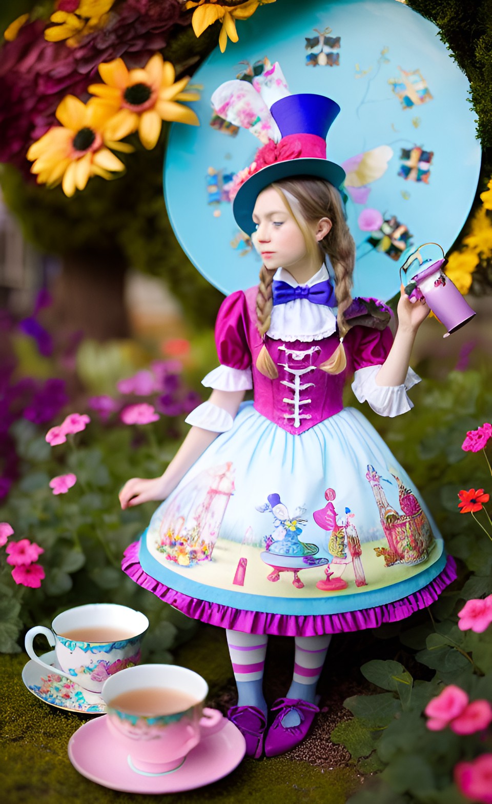 a whimsical and curious piece inspired by the illustrations of lewis carroll’s “alice in wonderland”. a colorful and imaginative scene featuring the mad hatter's tea party. #perfectskin preview