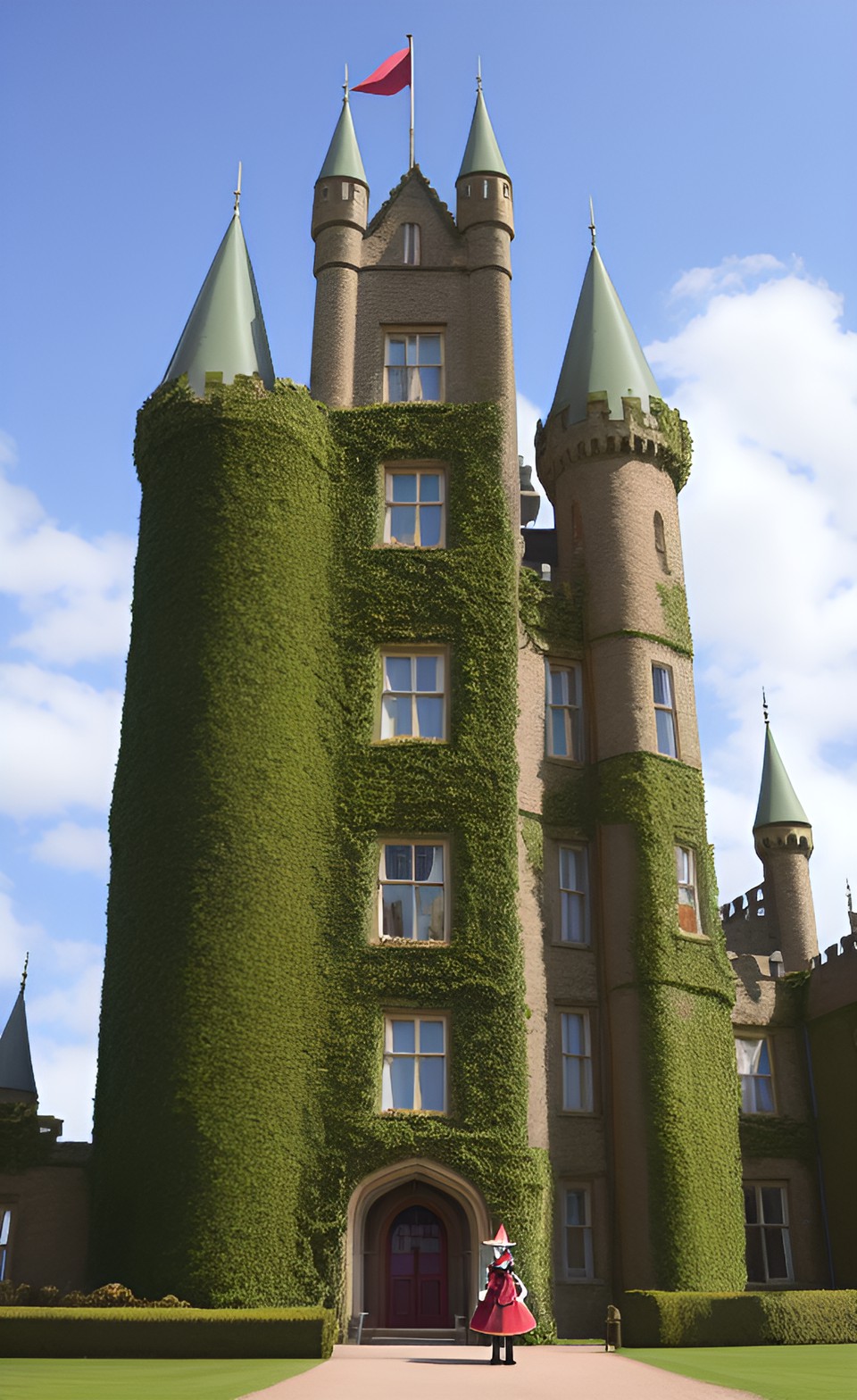 March Castle - march hare castle, with adult alice from wonderland standing in front of it preview