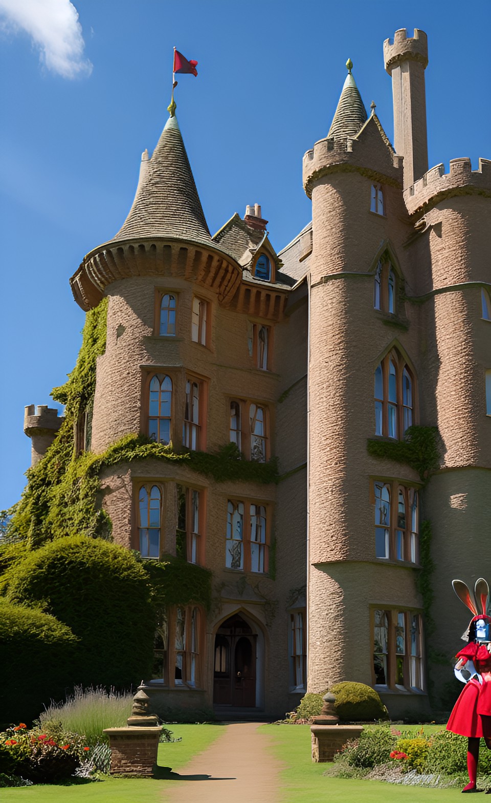 Easter Castle - march hare castle, with adult alice from wonderland standing in front of it preview