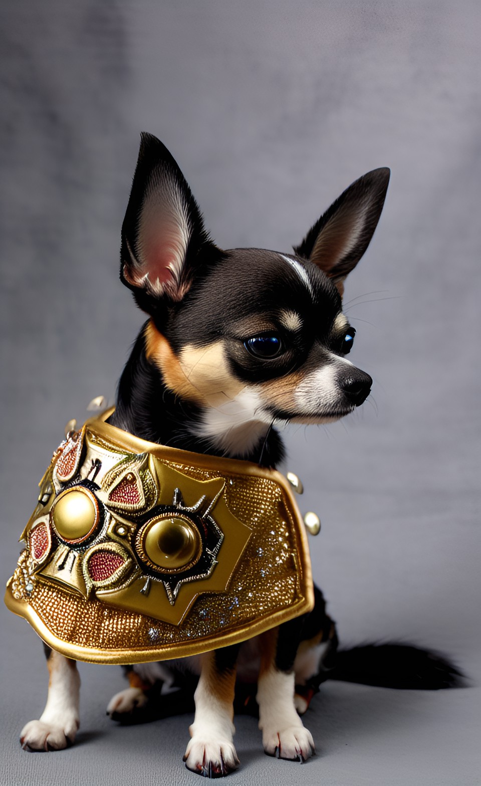 an anthropomorphic chihuahua wearing ornate battle armor preview