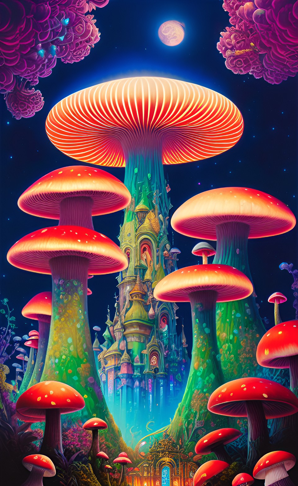 Aminitaville - glowing mushroom palace at night preview