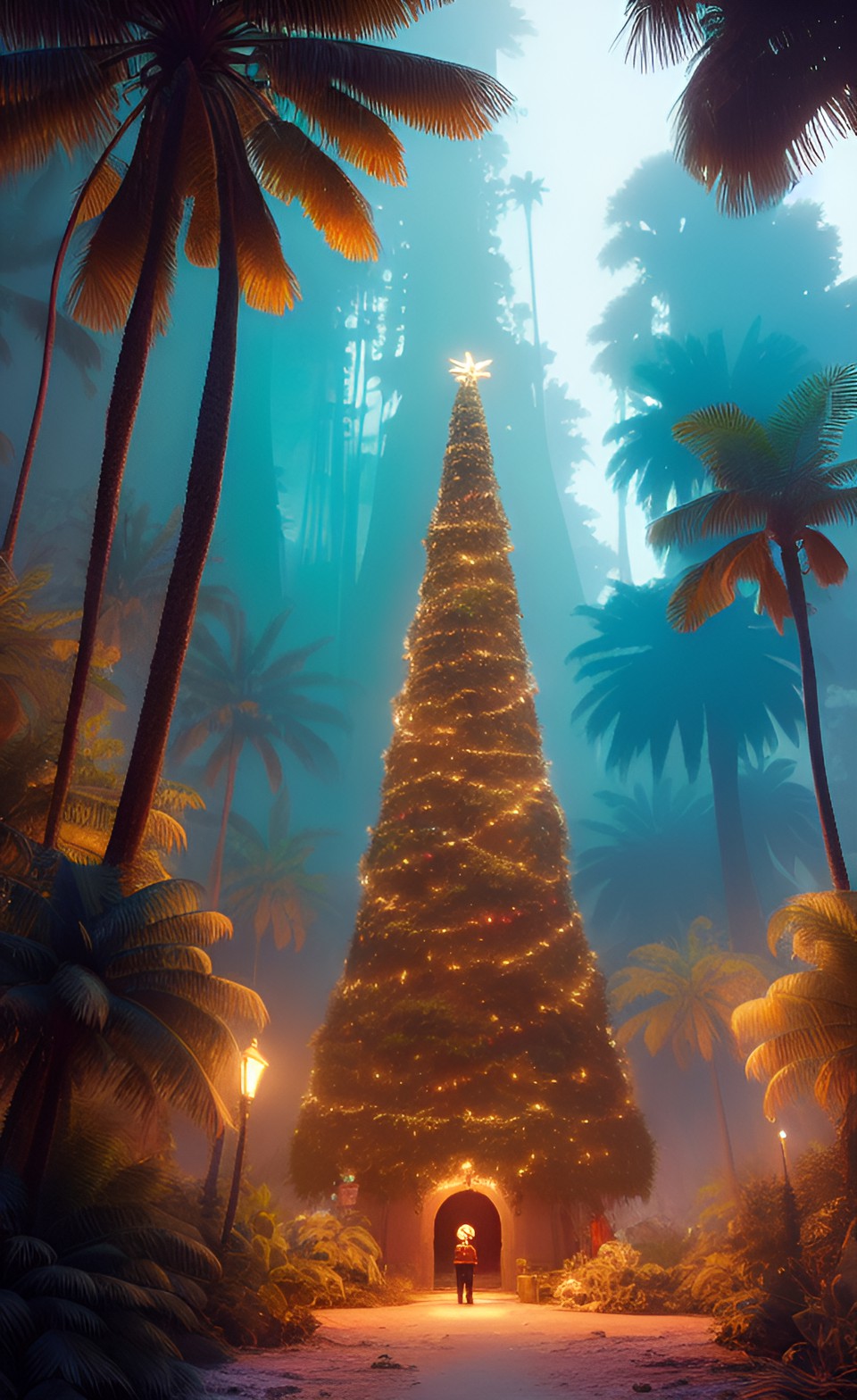 forest with palm trees and christmas trees preview