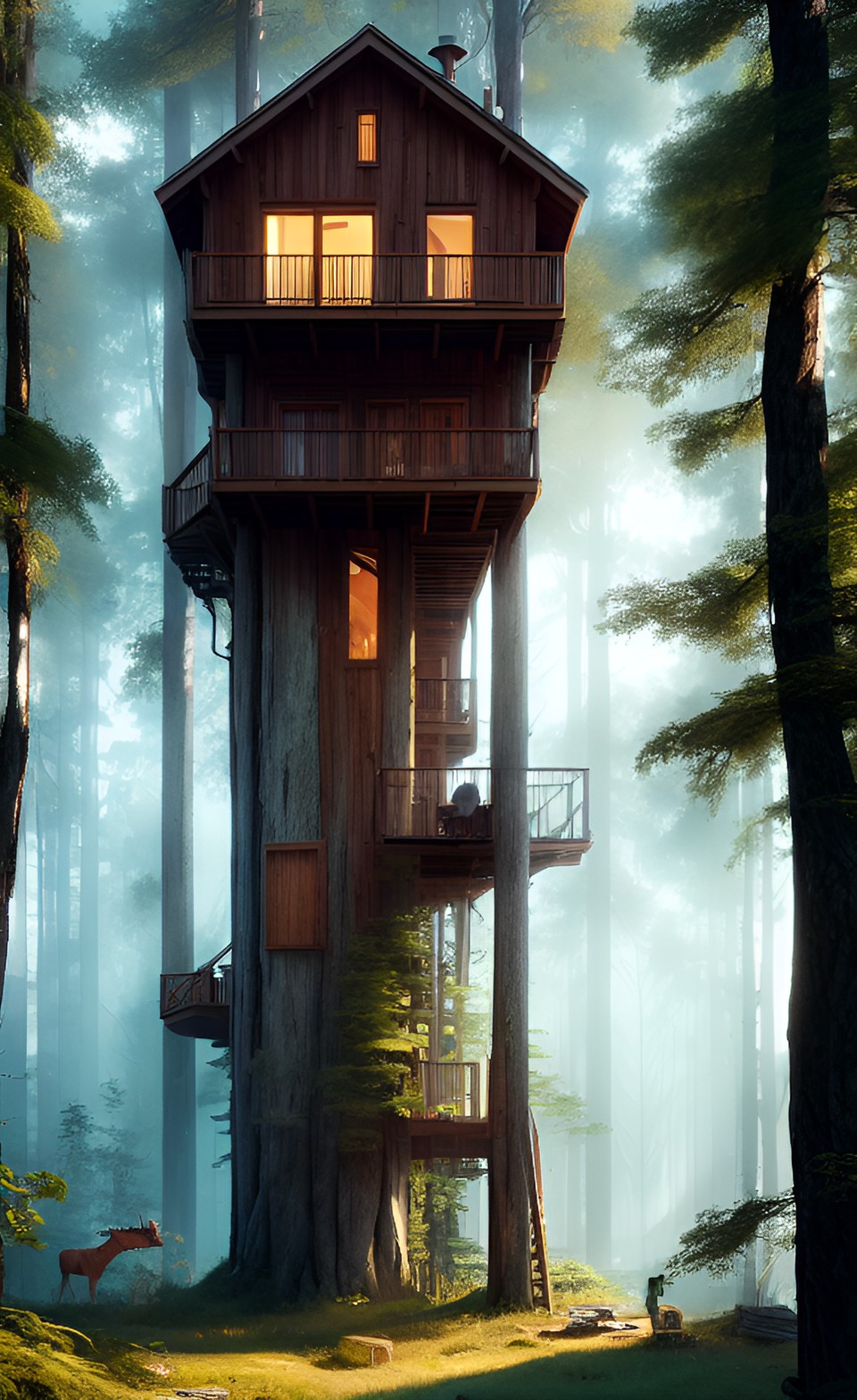 cabin house on stilts in woods preview