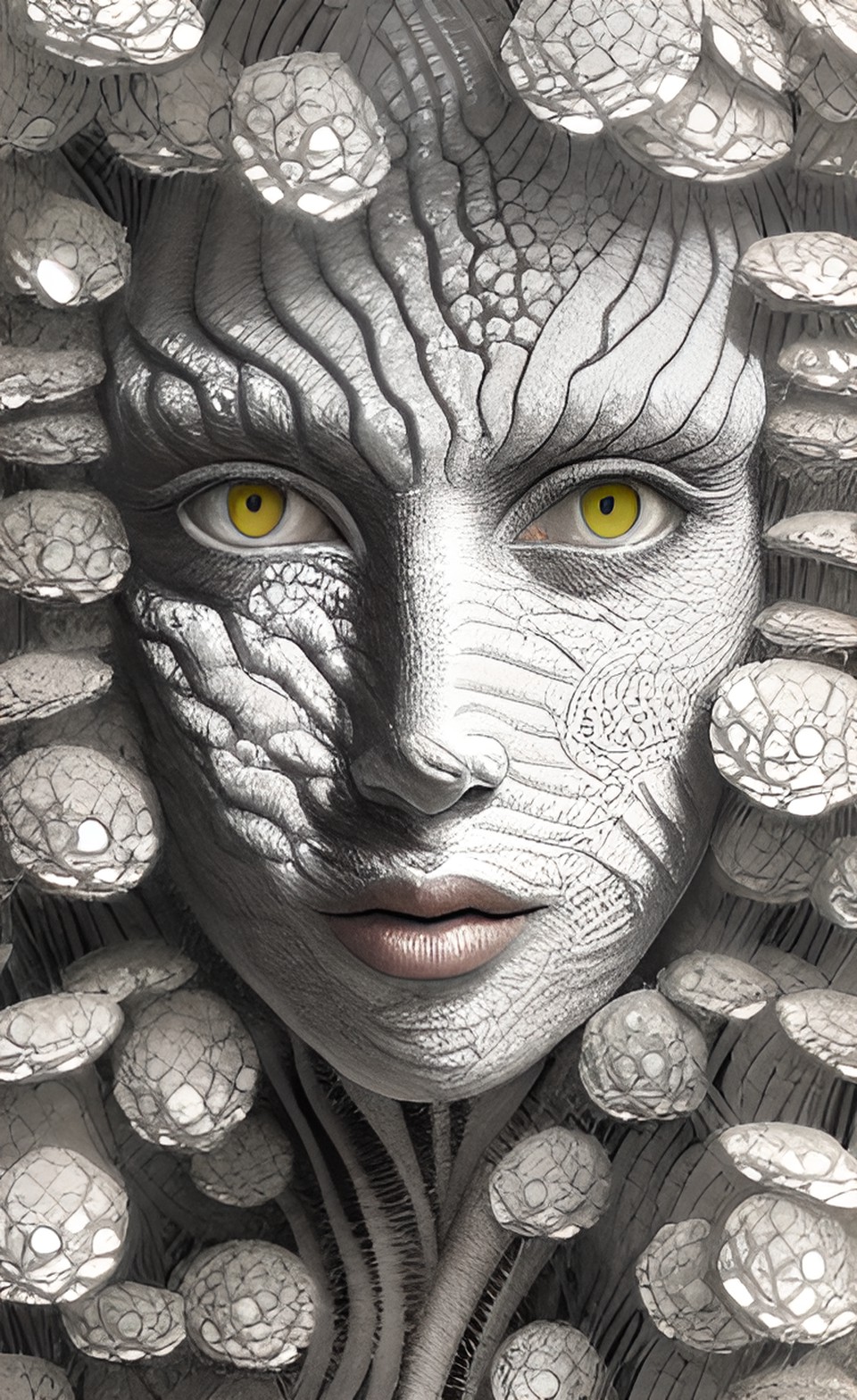 infrared portrait of a woman white face infrared flashes near 800 nanometer, white flowers, peter gric surrealism hyperdetailed hyperresolution intrincately detailed ultrasharp alien blade runner 👽👽 preview