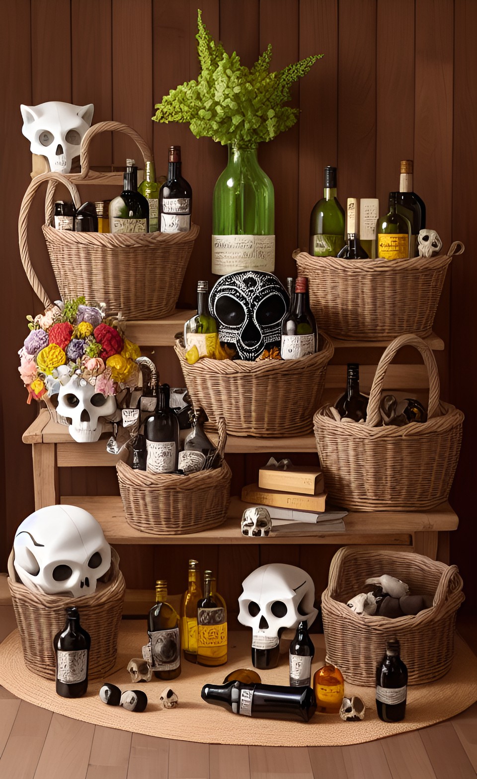 a witches explicit animal skull collection in various baskets and bottles preview