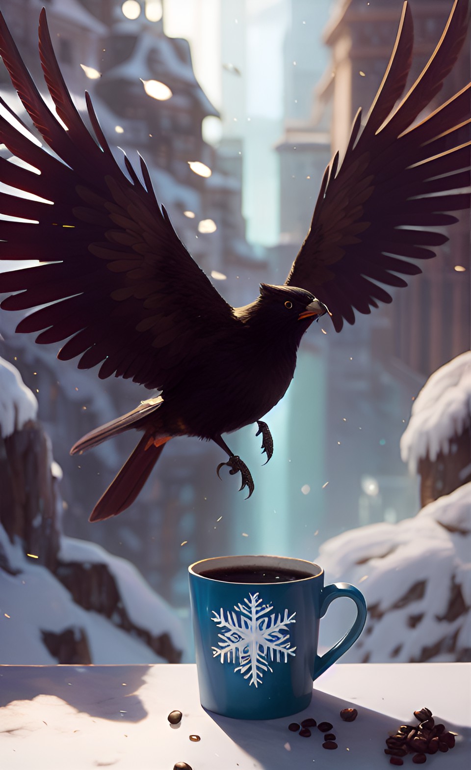 Winter Omens - snowflake wings cup of coffee preview