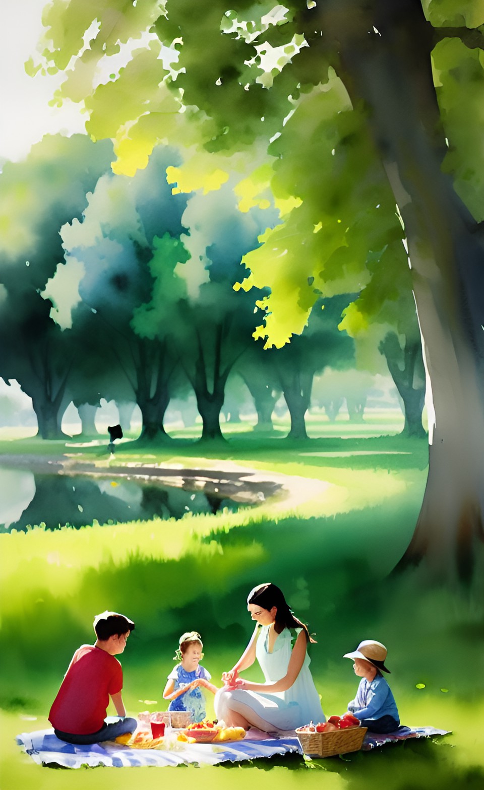 veronica and her family are doing well. picnic on a sunday in the summer. park with willow trees. preview