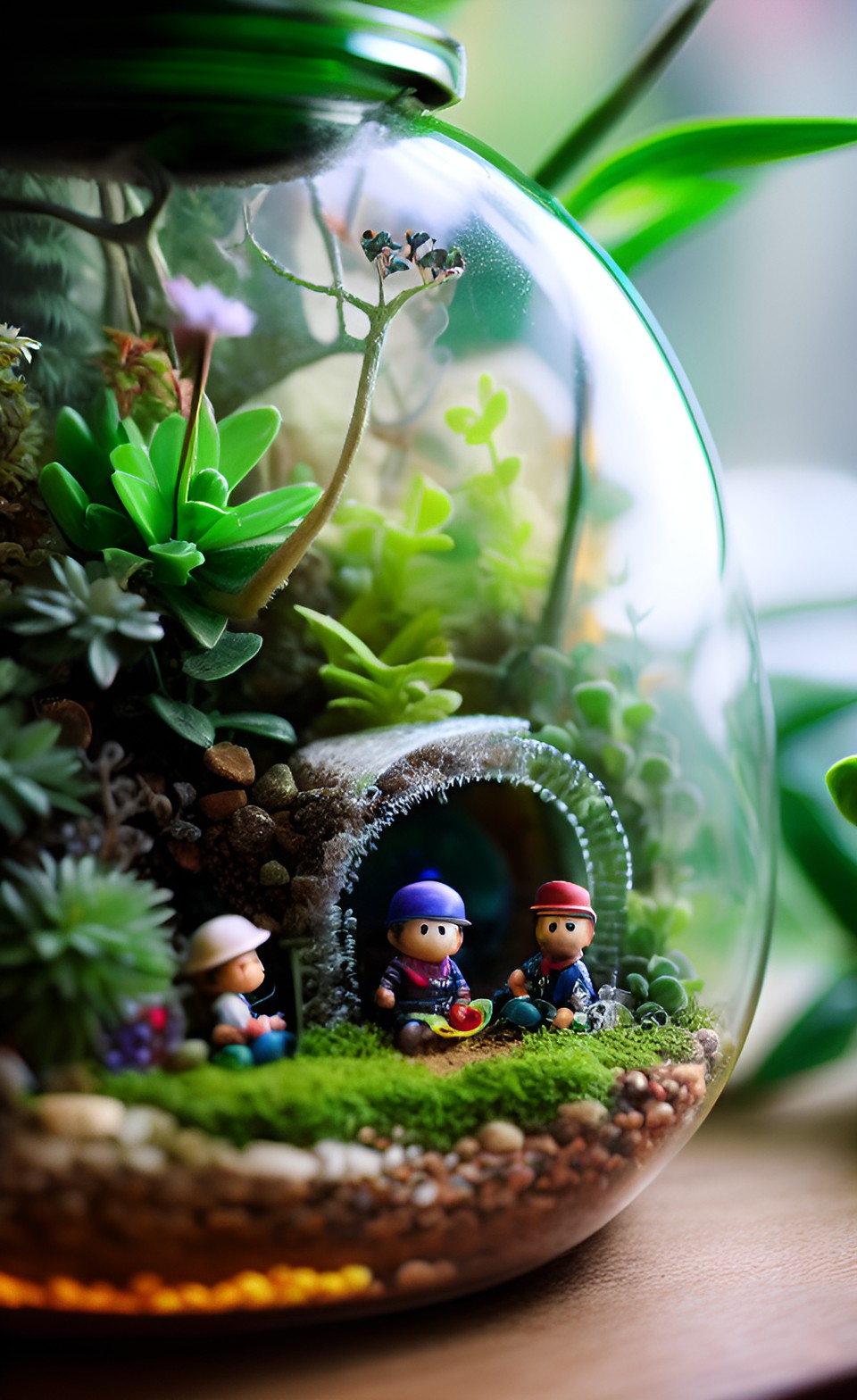 tiny people living inside a terrarium preview