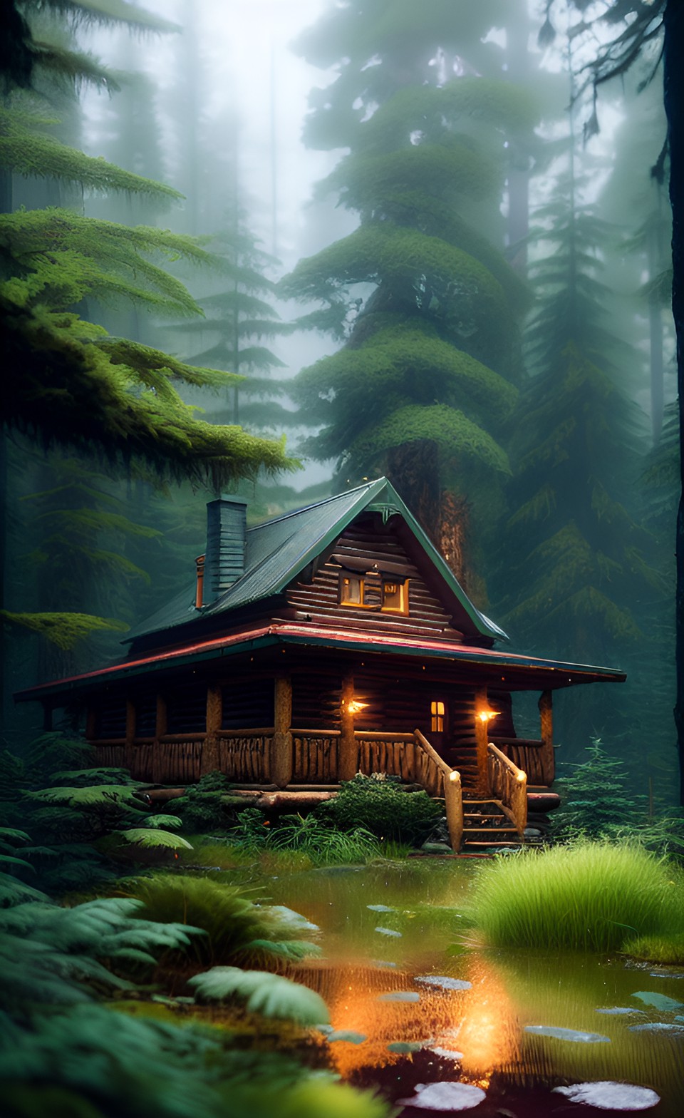 forest cabin in the rain preview