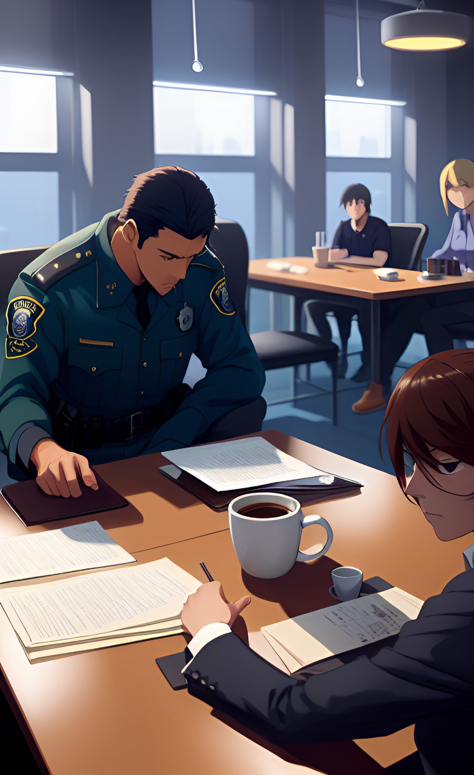 Justice Stays Awake - being offered a cup of coffee during a criminal interrogation at a police station preview