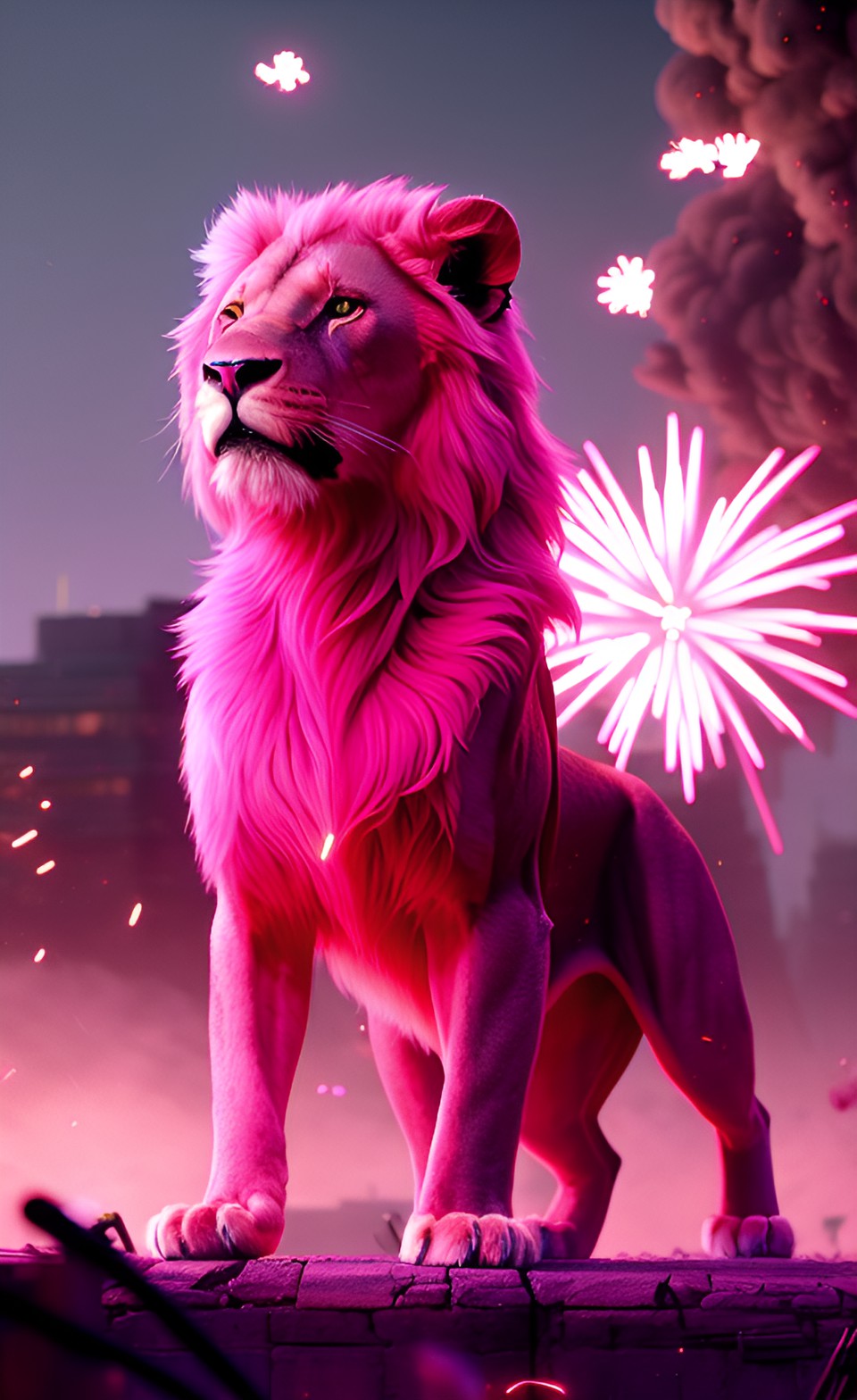 pink lion sara sing with fireworks in the background preview