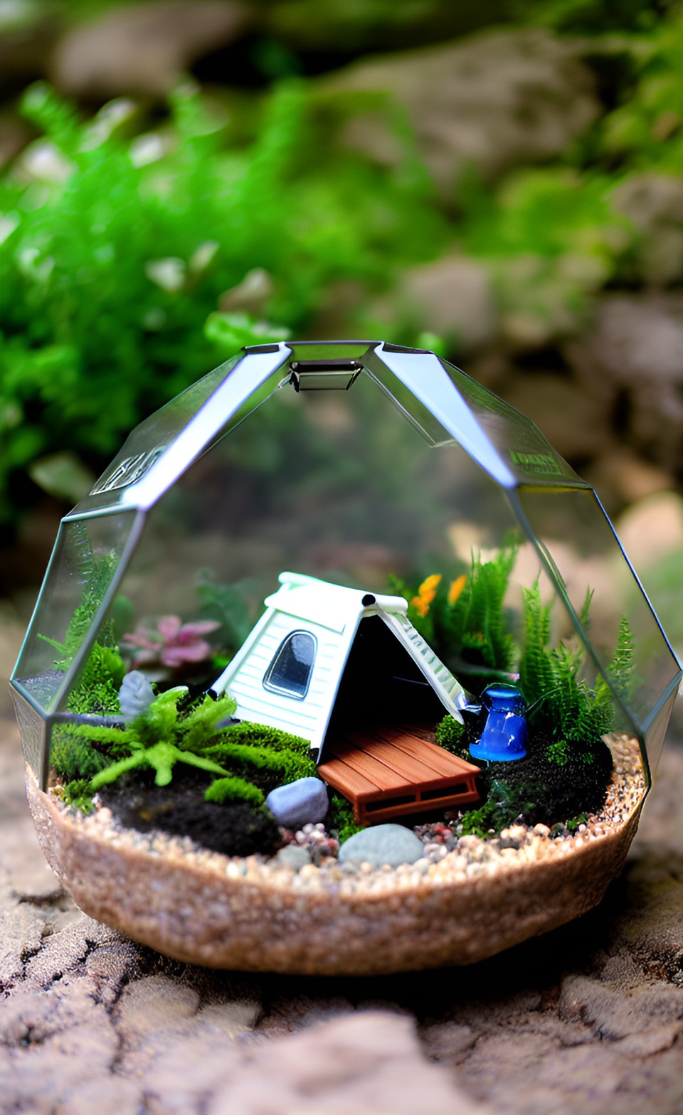 a terrarium housing a miniscule campground preview