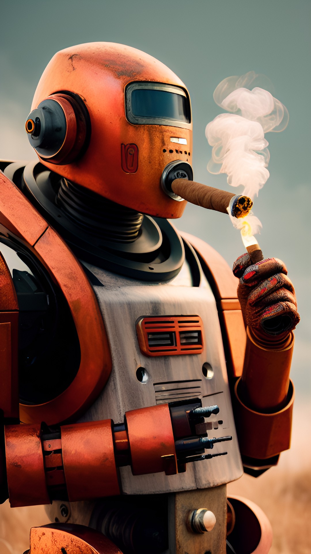 rusty robot smoking a cigar preview