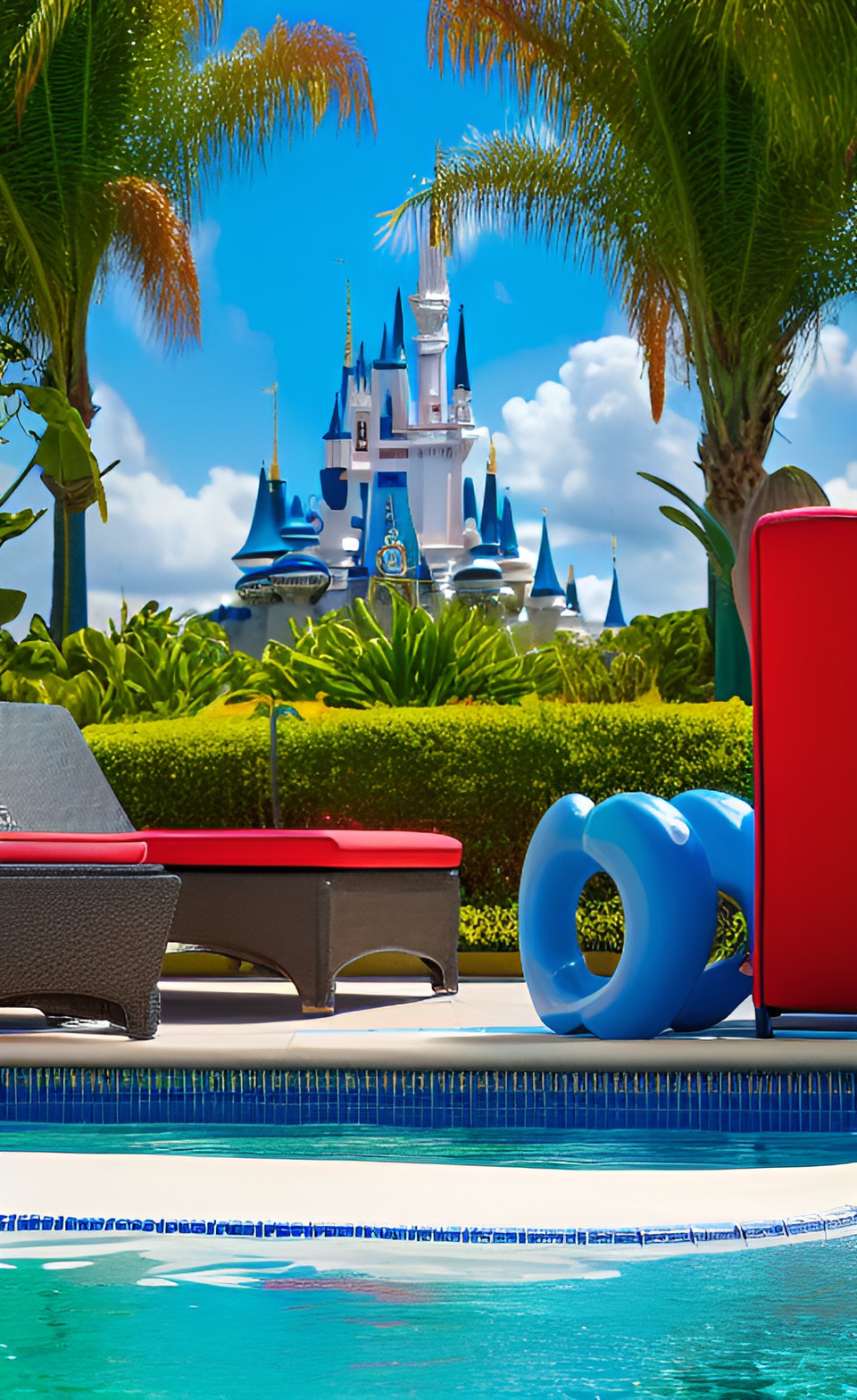 :mickey mouse" sitting in lounge chair close to the swimming pool preview