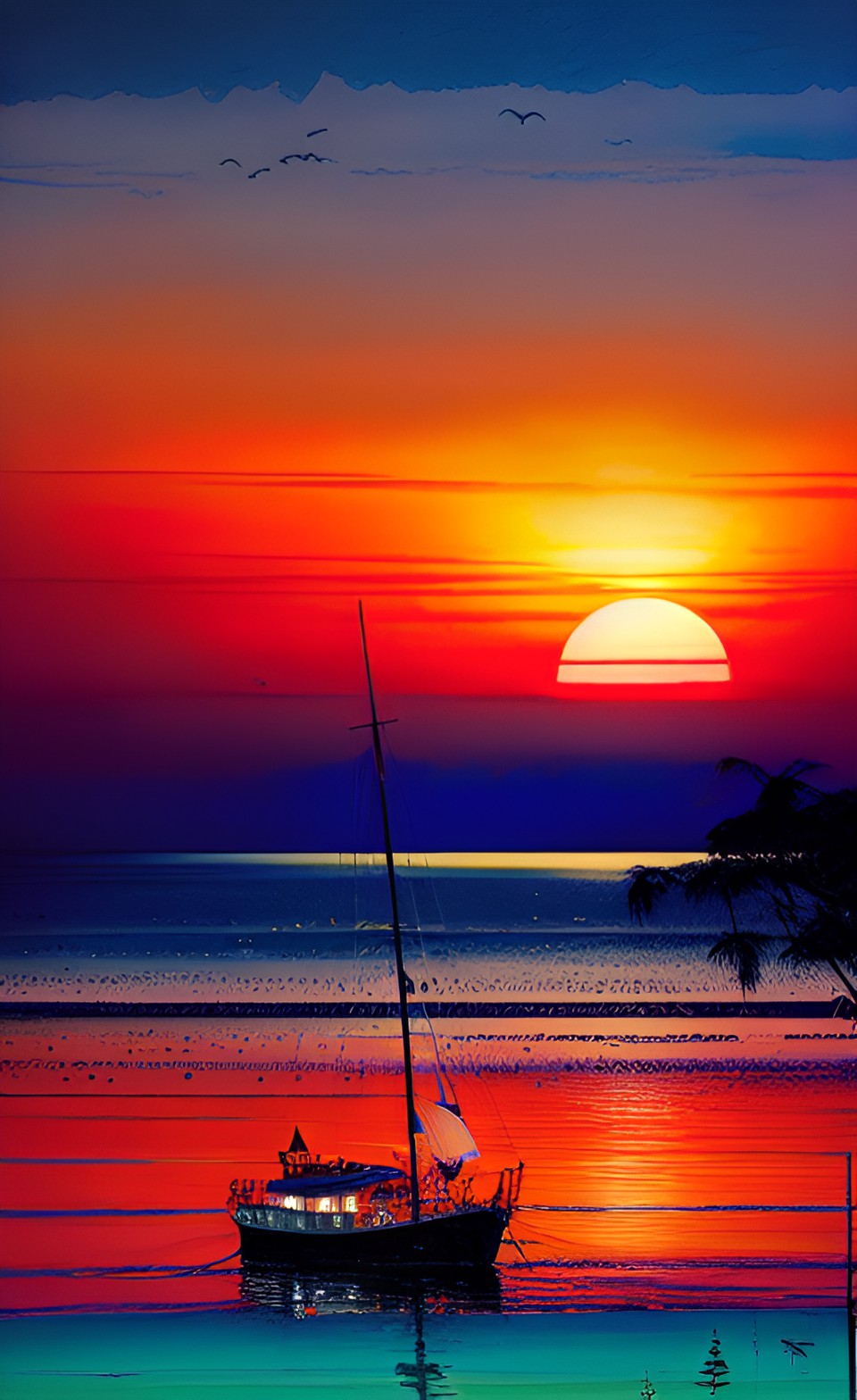 Sunset sailing in Hawaii - a white boat sailing in hawaii sunset preview