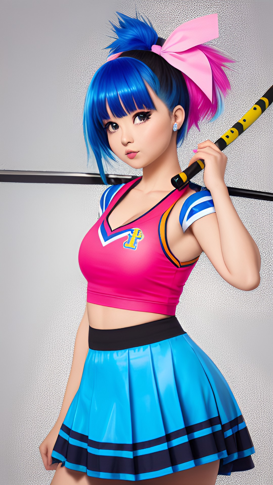 Claudia 3 - blue haired cheerleader with bubblegum and katana preview