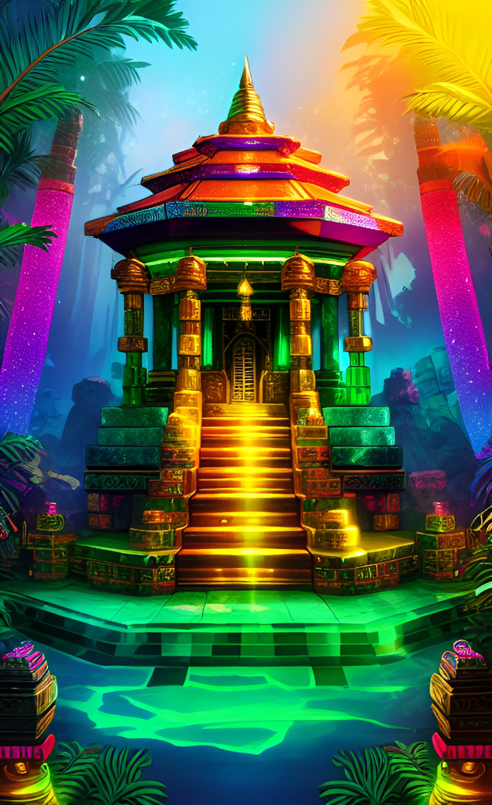 ancient jungle temple glittery glossy glowing jewels preview