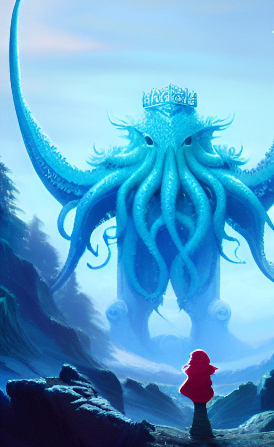 Winterthulhu - the mighty cthulhu wearing a flower crown, 4k wallpaper preview