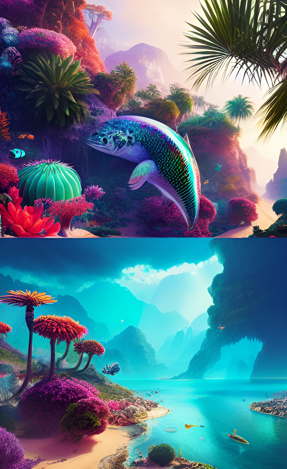 parallel universe with exotic landscape with bizarre creatures preview