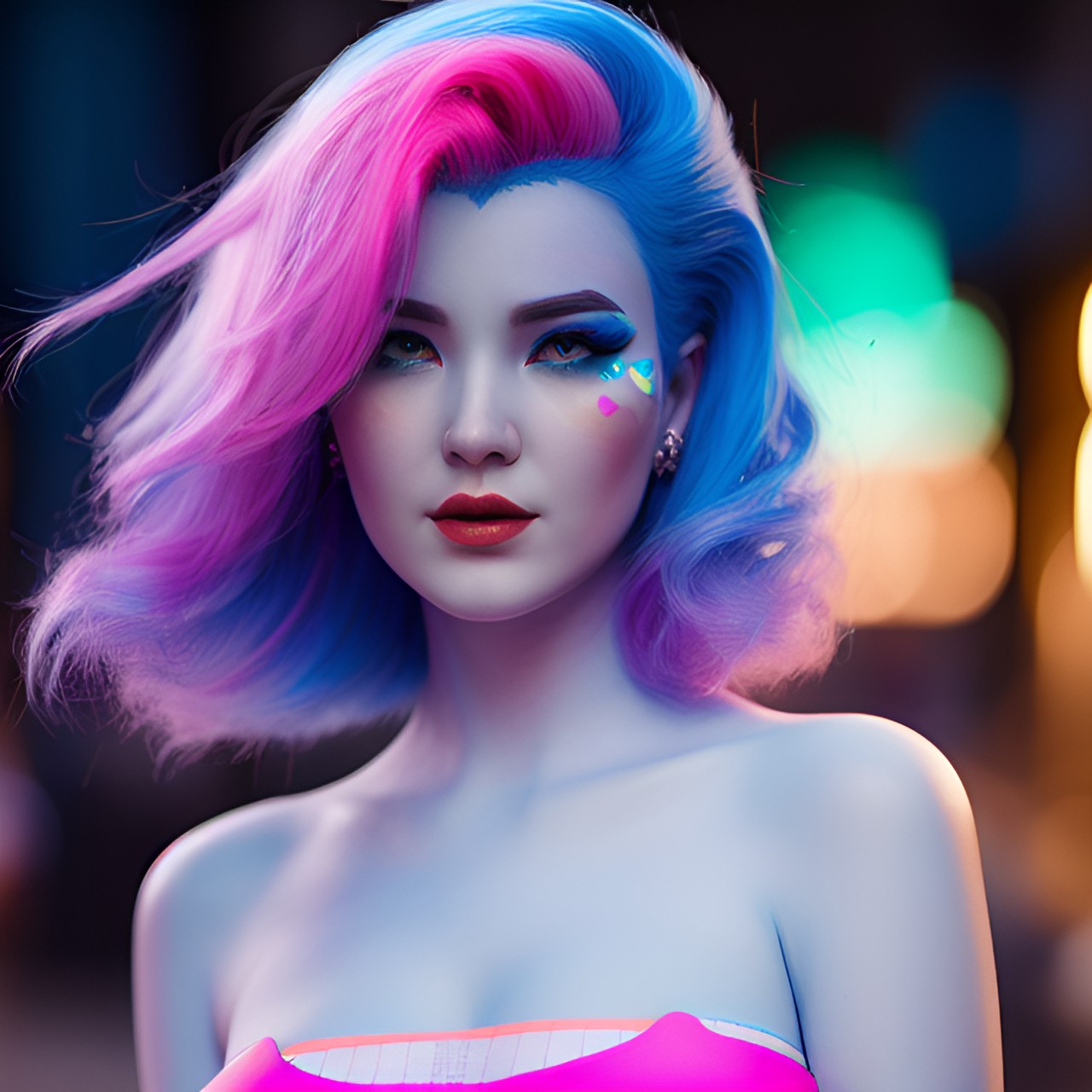 blue lady with pink hair preview