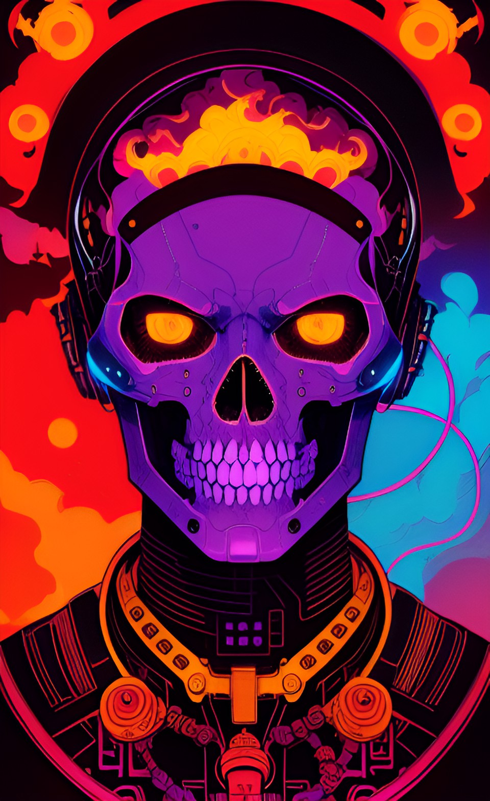 purple and orange  skulls cyborg, flame preview