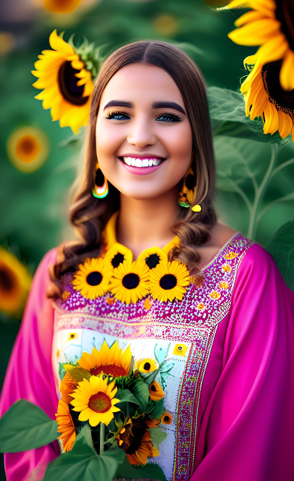 optimism, sunflowers, smiling princess, moroccan caftan preview