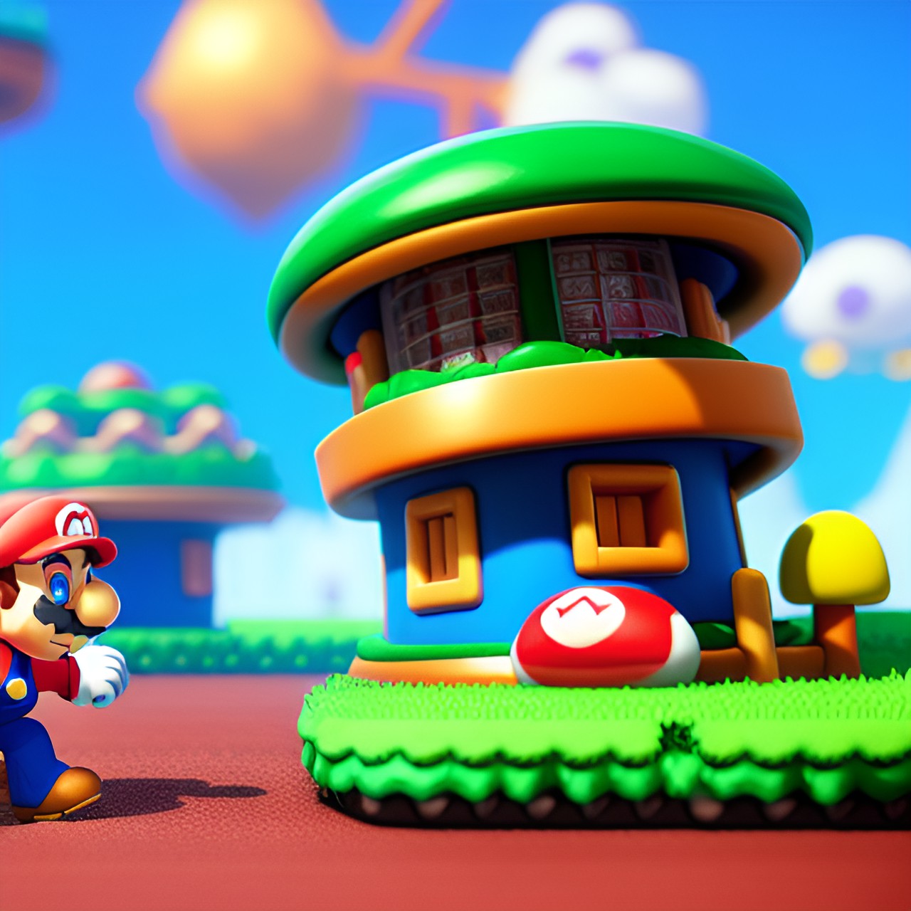 mario drive a open car in mushroom city preview