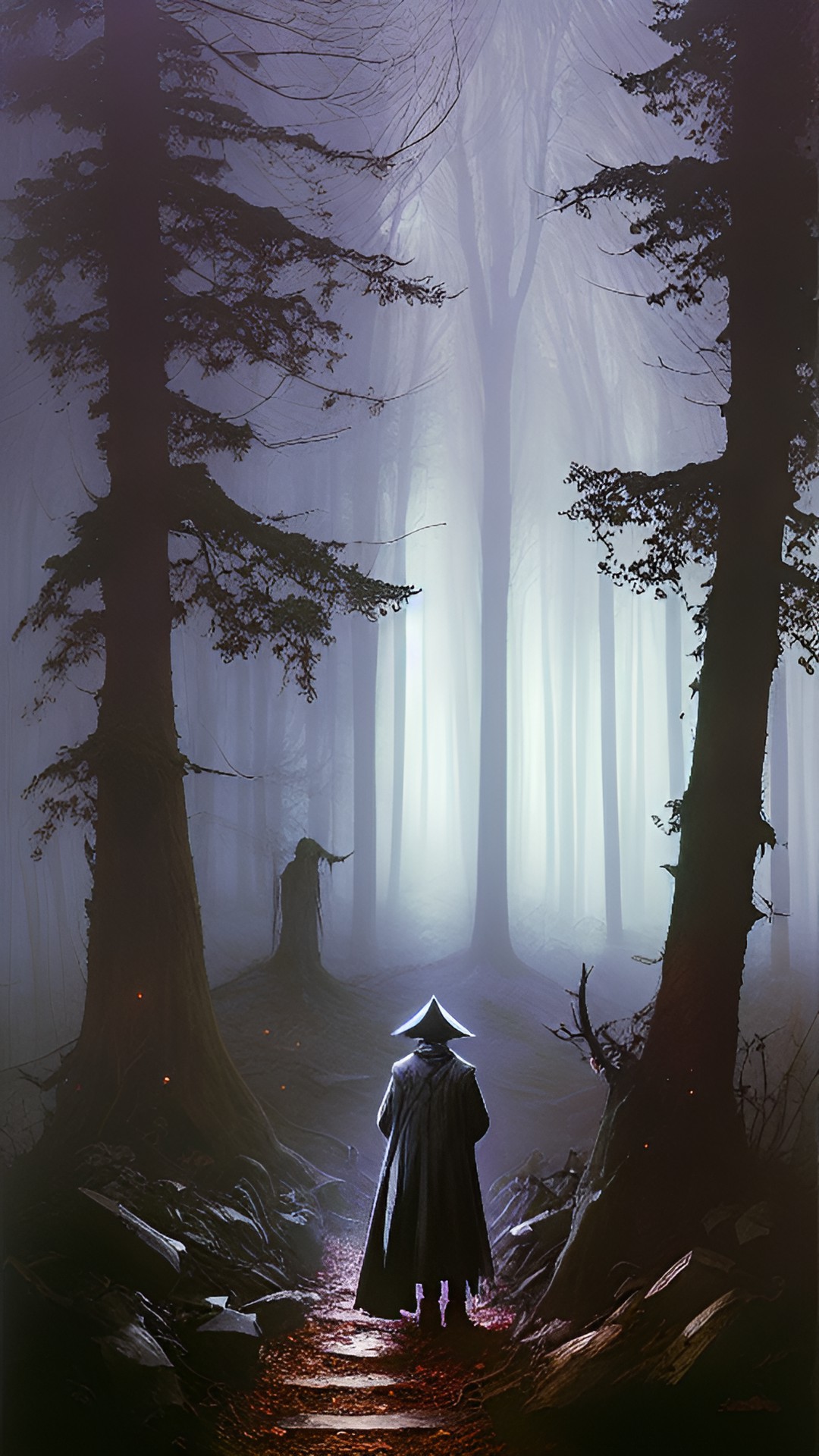 Forest Encounter - human wizard casting a spell in a haunted forest. preview