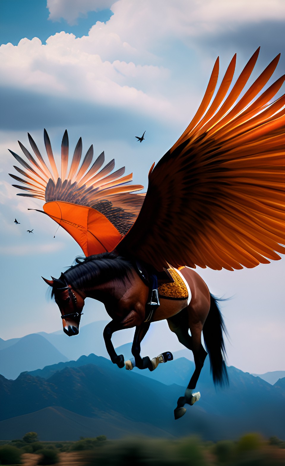 wild flying mustang with feather wings preview