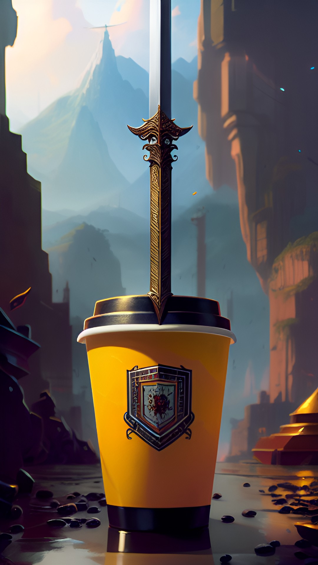 A Sharp Looking Cup - coffee cup balancing on the edge of a sword preview