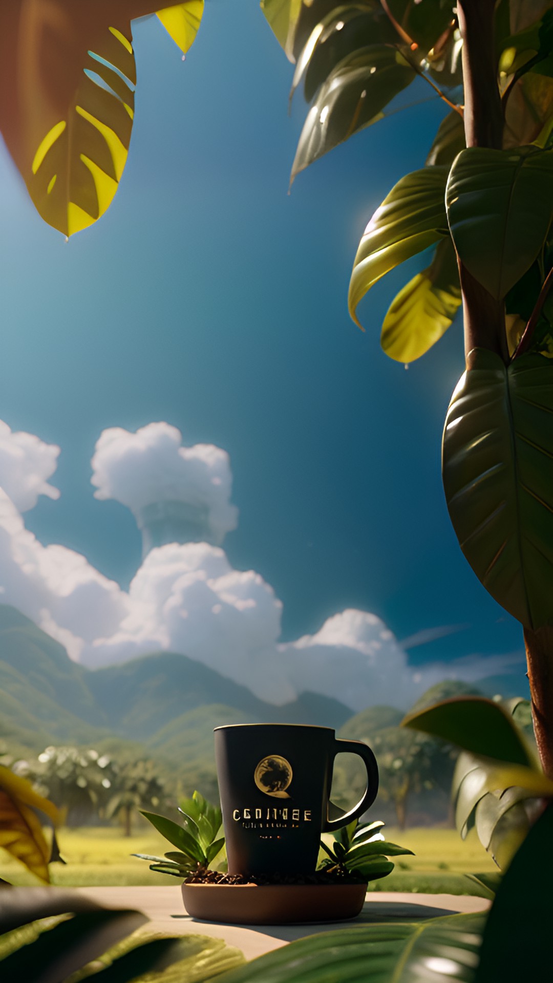 Sweet Café Homeland - field of coffee plants surrounding a cup of coffee preview