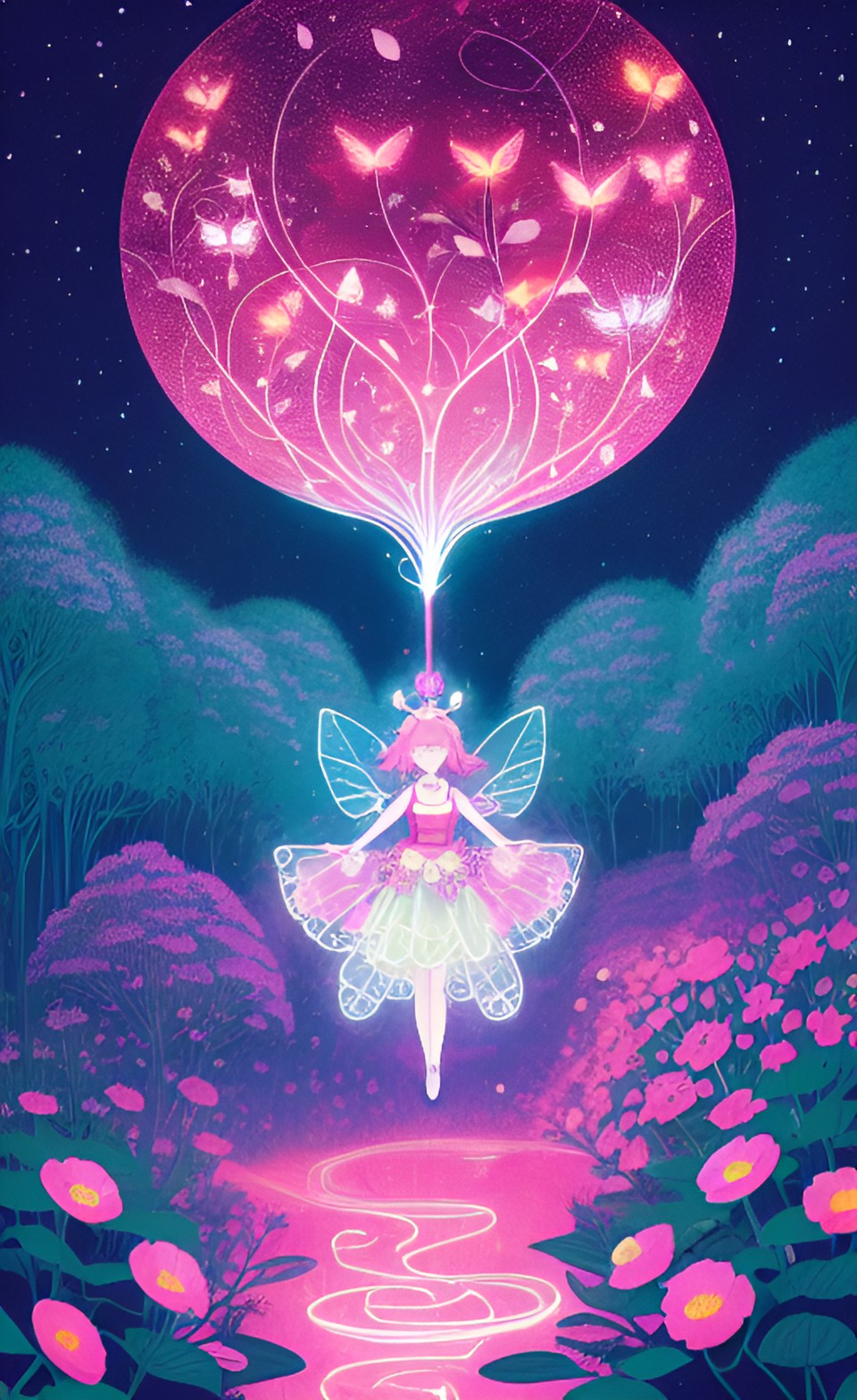 flower fairy magic forest neon fireflies preview