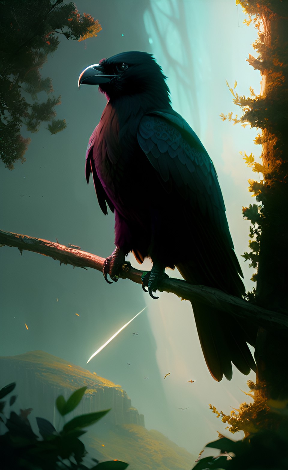 black raven, green hills, dusk preview