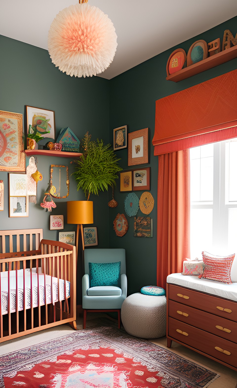 nursery room decorated in warm rich tones, boho maximalist preview