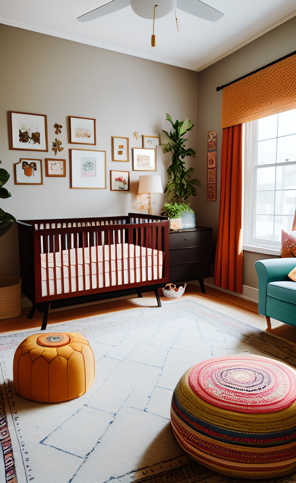 nursery room decorated in warm rich tones, boho maximalist preview