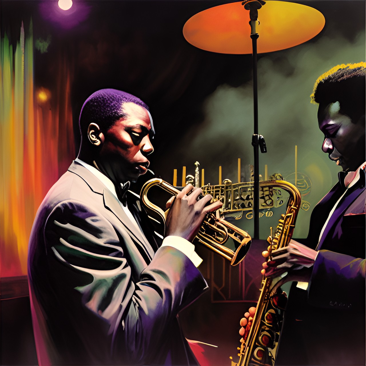 john coltrane and miles davis having a concert in a night club preview